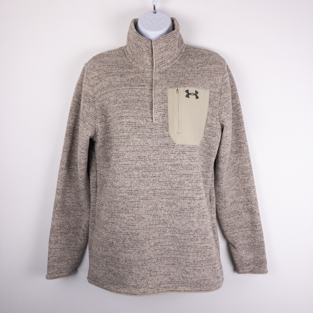 Under Armour Specialist Henley Pullover Mens Small Beige  Loose Fit Pocket New